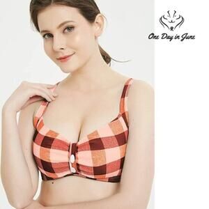 Futurino Vintage 50s Plaid Pattern Halter Bikini Top Size XS